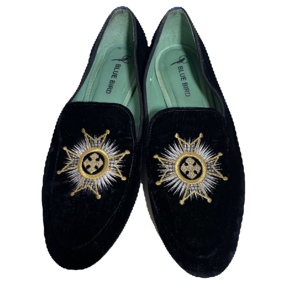 BLUE BIRD Women’s Black Velvet Crest Detailed Loafer Size 9